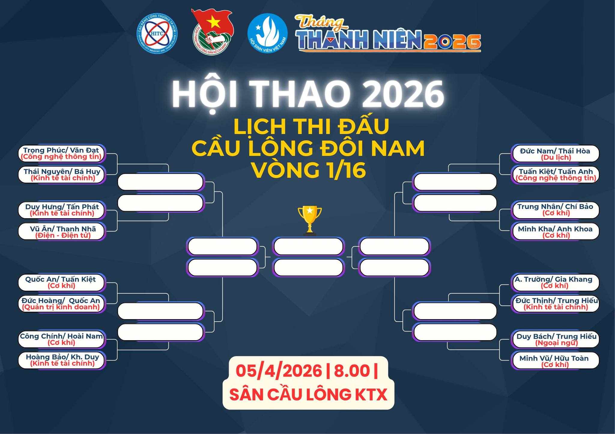 LỊCH THI ĐẤU MÔN CẦU LÔNG – HỘI THAO SINH VIÊN HITC 2026
