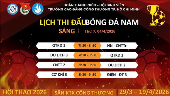 LỊCH THI ĐẤU BÓNG ĐÁ NAM – NGÀY 04/04/2026