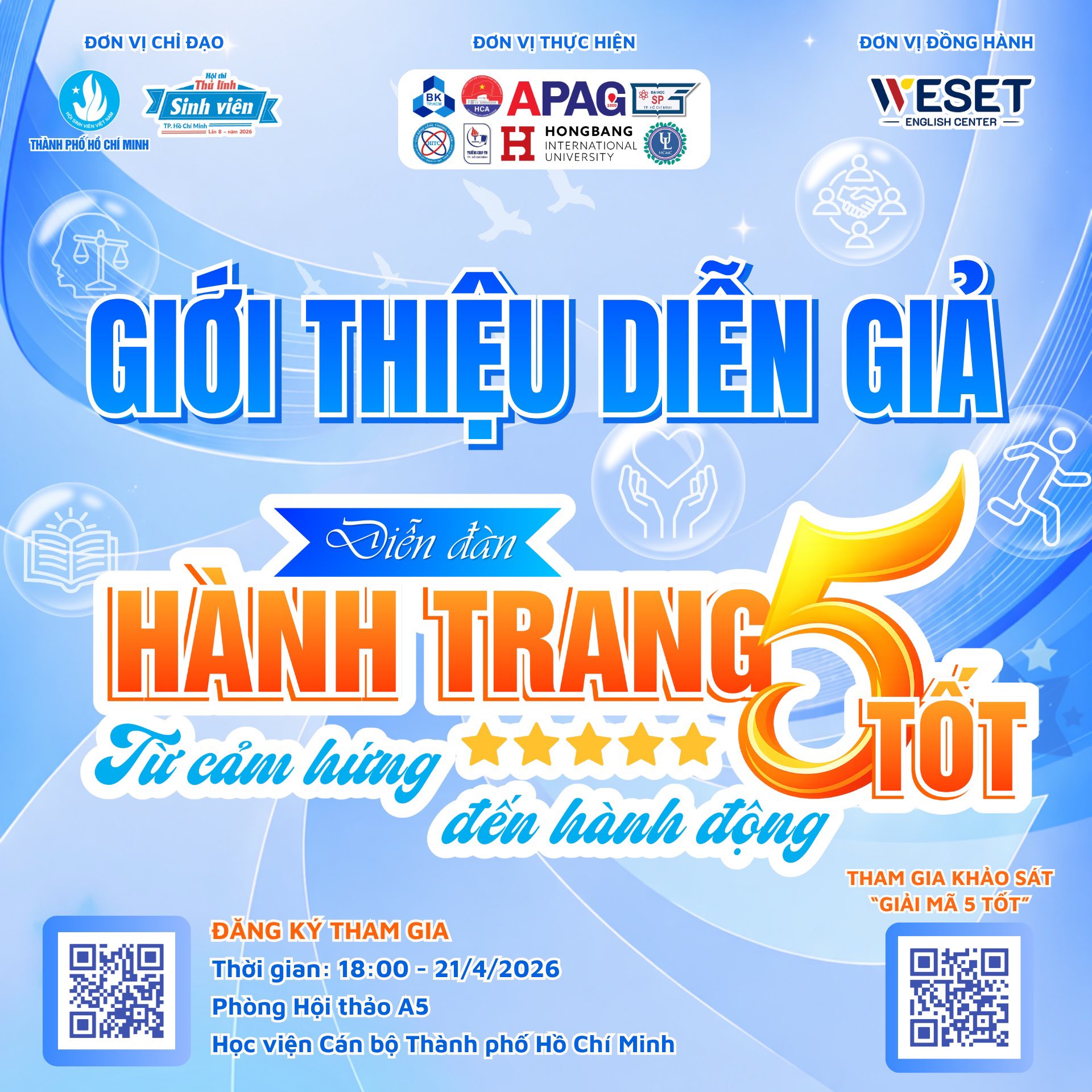 GIỚI THIỆU DIỄN GIẢ ĐỒNG HÀNH CÙNG DIỄN ĐÀN “HÀNH TRANG 5 TỐT – TỪ CẢM HỨNG ĐẾN HÀNH ĐỘNG”